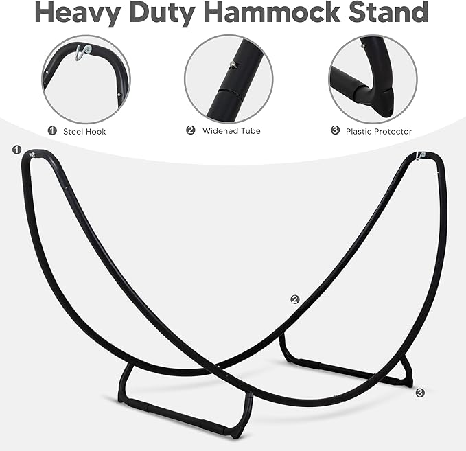 SUNCREAT Portable Large Hammock with Stand Two Person Hammock with Stand Included Patent Pending Light Gray