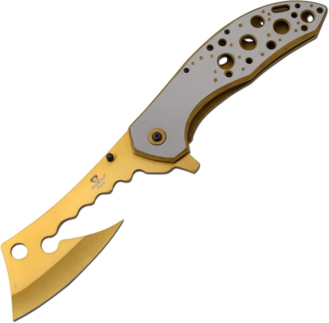 Snake Eye Tactical 12 Jumbo Huge Heavy Duty Ultra Smooth One Hand Opening Folding Pocket Knife Limited Edition Collectors Knife - Ideal for Recreational Work Hiking Camping (Gold)