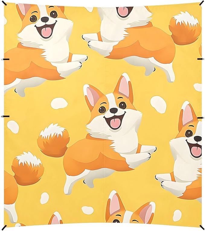 ALAZA Yellow Corgi Dogs Pattern Beach Tent Sun Shelter Portable Canopy Sunshade for Outdoor Camping Picnics Backyard Fun 10x9 ft