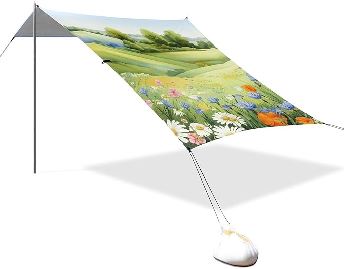Beach Canopy with Windproof Ropes &amp Sandbags Beach Tent Sun Shade Sun Shelter for Camping Trips Fishing Backyard Fun or Picnics Landscape