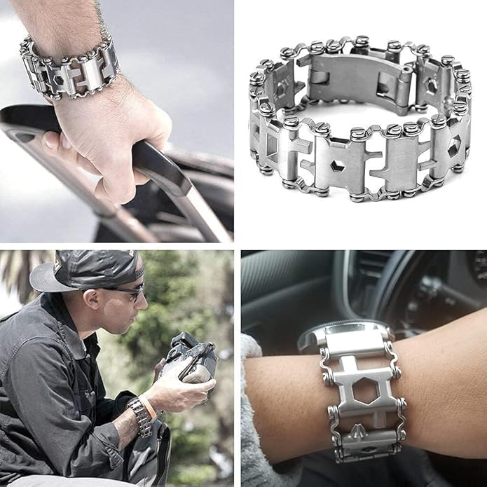 Multitool Bracelet 29 in 1 22cm Stainless Steel Outdoor Travel Men Watch Strap Trend Bracelet with A Pry Tool
