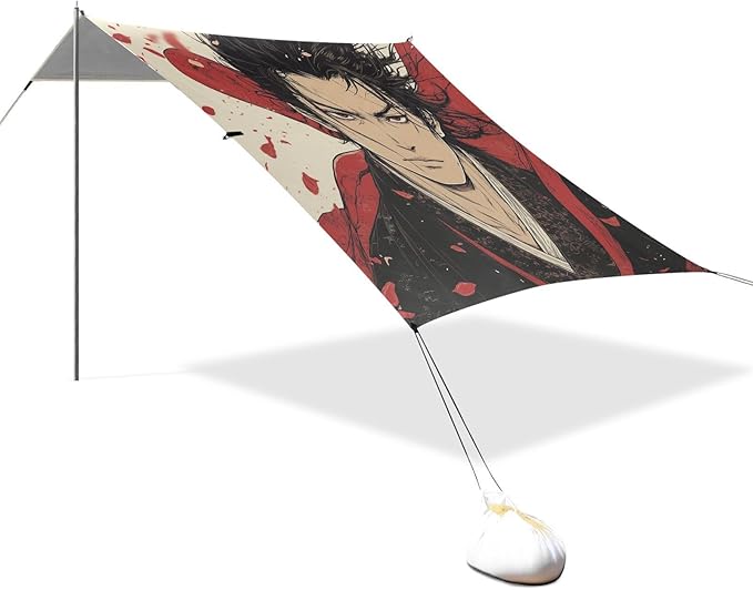Game Anime Japanese Man Stable Beach Tent UPF50+ Waterproof Portable Sun Shelter with Sand Pockets for Backyard and Camping