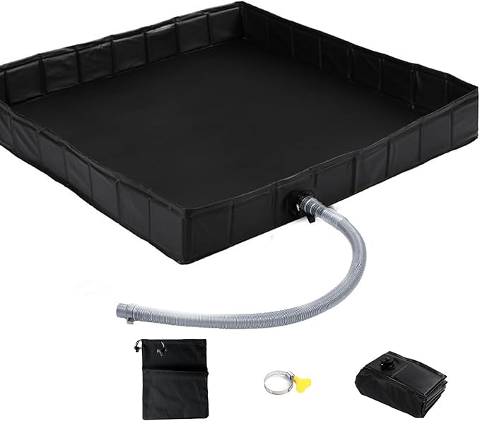 Upgraded Portable Shower Pan 41 x 41 x 5 Foldable RV Shower Pan with Drain Hose &amp Pouch Outdoor Shower Floor Camping Shower Base to Keep Feet Clean for Outdoor Indoor Camping Beach