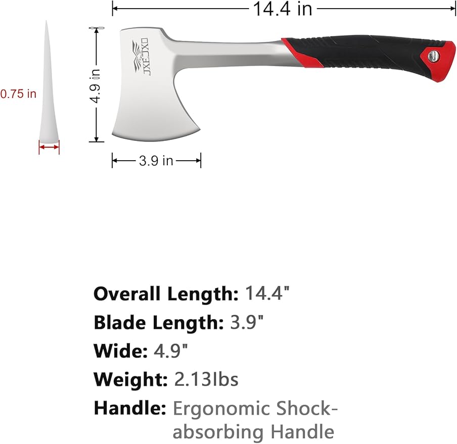 JXE JXO 14.4 Camping Hatchet with Full Tang Forged Construction &amp Ergonomic Shock Absorbing Grip Hatchet Axe with Nylon Sheath (Red