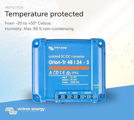 Victron Energy Orion-Tr DC to DC Converter - 48/24-Volt 5 amp 120-Watt - IP43 Protected - for Dual Battery Systems - Isolated