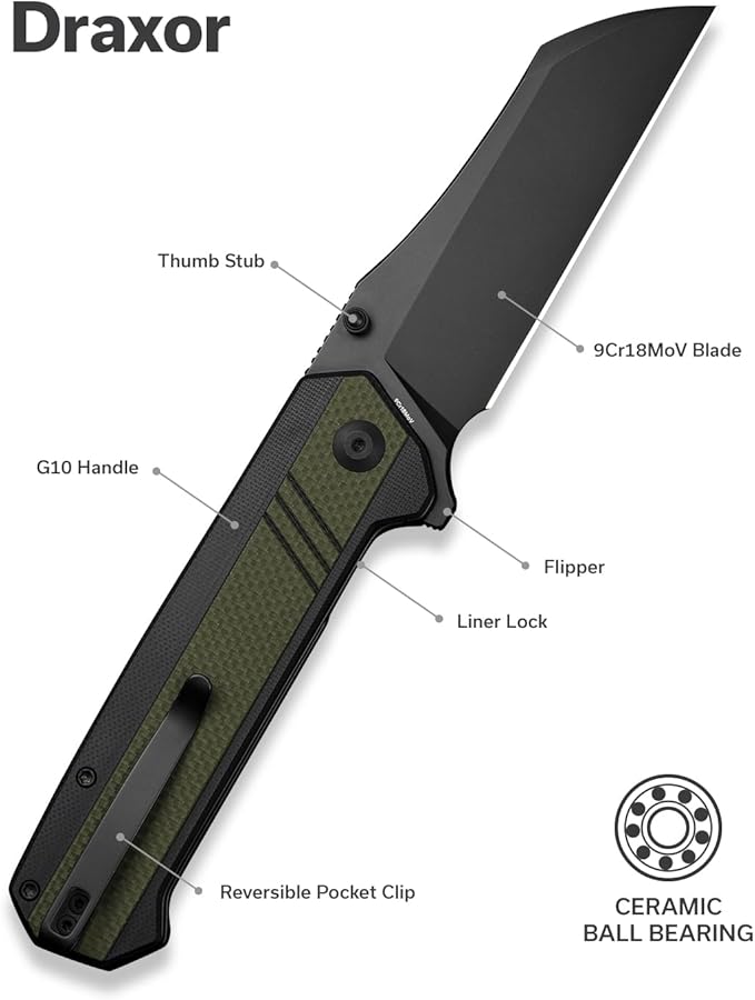 SENCUT Draxor Folding Pocket Knife for EDC Camping Knife with 3.7'' 9Cr18MoV Blade &amp G10 Handle Gift for Men Women (Green)