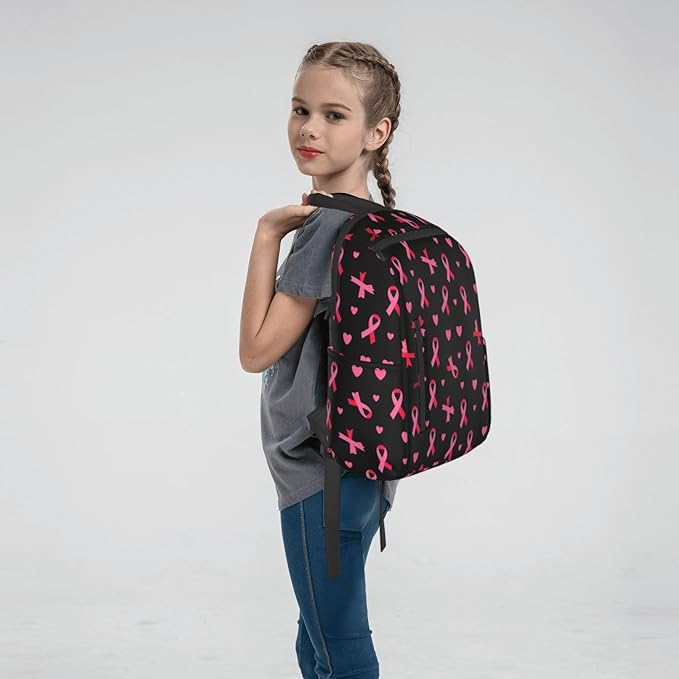 Breast cancer awareness ribbons love heart black Backpack Travel Bag Bookbags Satchels Daypacks