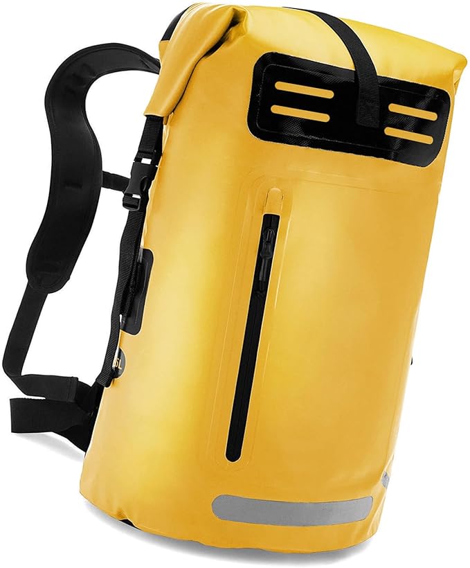 Drfeify Heavy Duty Dry Bag Backpack for Kayaking Boating SplashProof RollTop Bag for Quick Items MOLLE System Looping 35L PVC Black (Yellow)