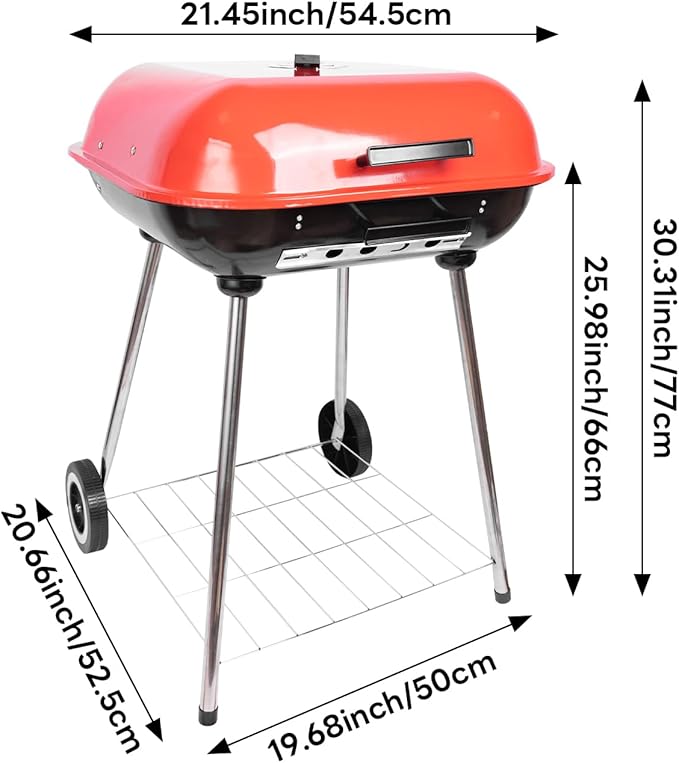 Clearance discount Red Charcoal Grills 22.4inch - Portable grill with wheer and handle RED grill