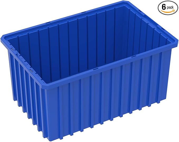 Akro-Mils 33168 Akro-Grid Plastic Slotted Dividable Modu Box Stackable Grid Storage Tote Container (16-1/2-Inch L x 10-7/8-Inch W x 8-Inch H) (6 Pack) Blue
