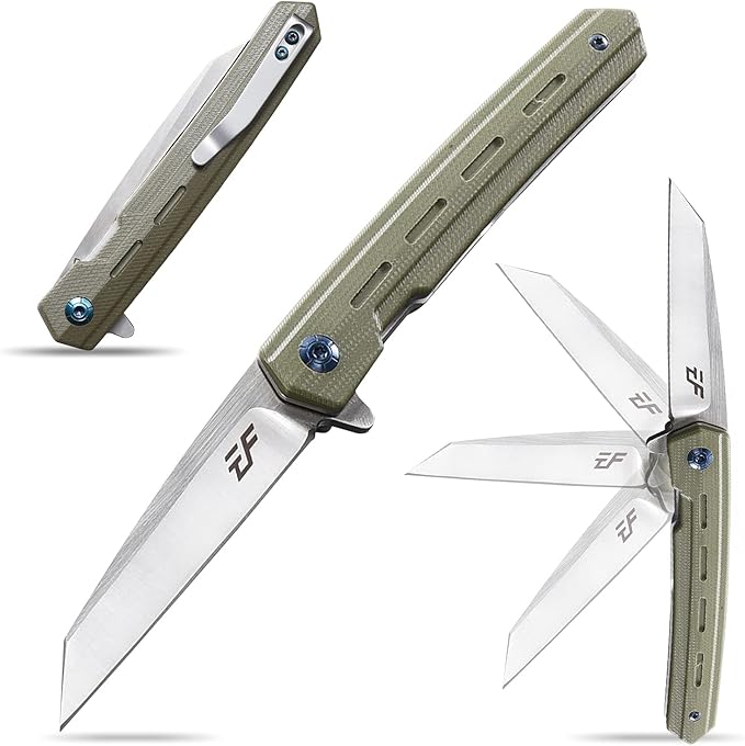 Eafengrow EF946 Folding Knife D2 Steel Blade G10 Handle EDC Tool Knives for Camping Hiking Survival Outdoor (GREEN)