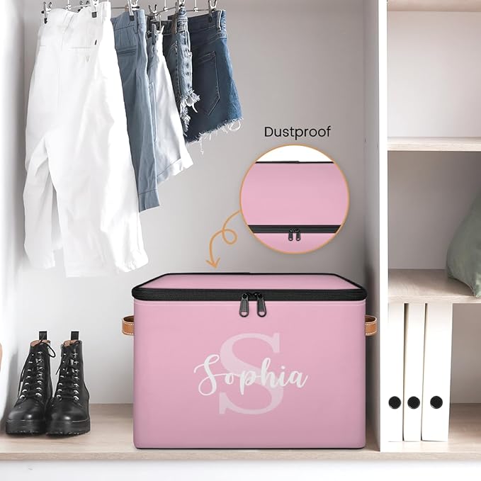Personalized Closet-Storage-Bins with Lids HandleStackable Storage Bin for Under BedCube Collapsibl Basket Pink Baby-Keepsake-Box