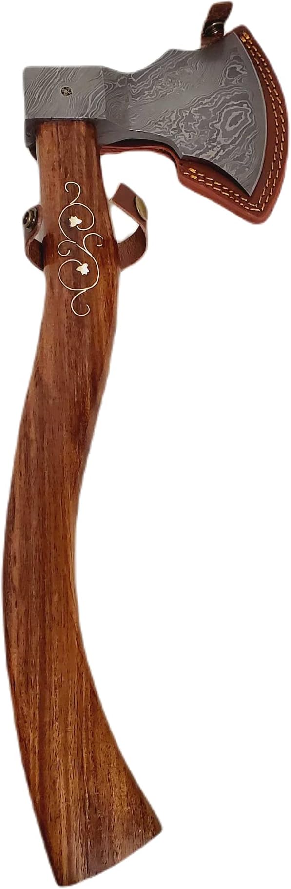Ragnild FWM Viking Style Handmade Damascus Axe with Wood and Inlaid Brass Handle