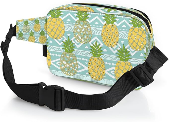 Hand Painted Cute Pineapple Waterproof Fanny Pack for Women Men Adjustable Waist Bag with Double Zipper Pockets Lightweight Square Hip Pack for Running Travel Hiking Workout Cycling