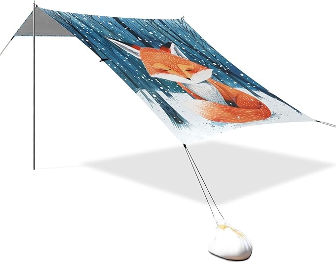 ALAZA Fox Winter in Forest Beach Tent Sun Shelter Portable Canopy Sunshade for Outdoor Camping Picnics Backyard Fun 10x9 ft