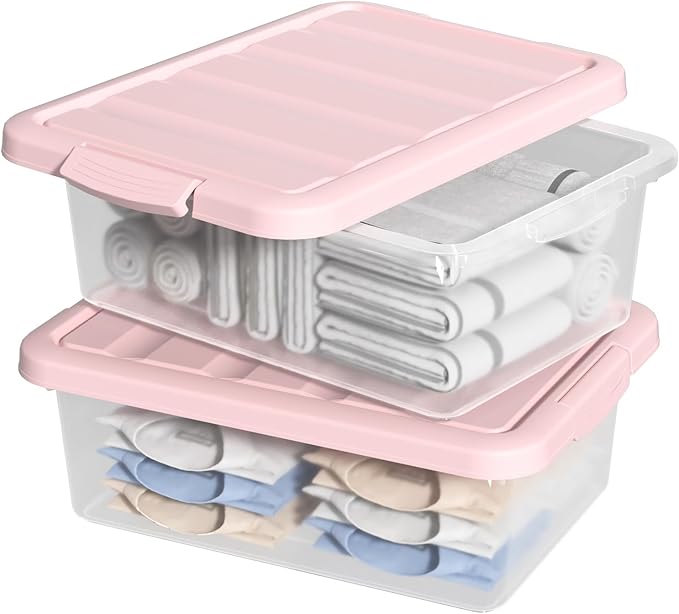 14 Quart Stackable Plastic Storage Bin with Lid Frosted Clear Lidded Storage Latch Box 2 Packs