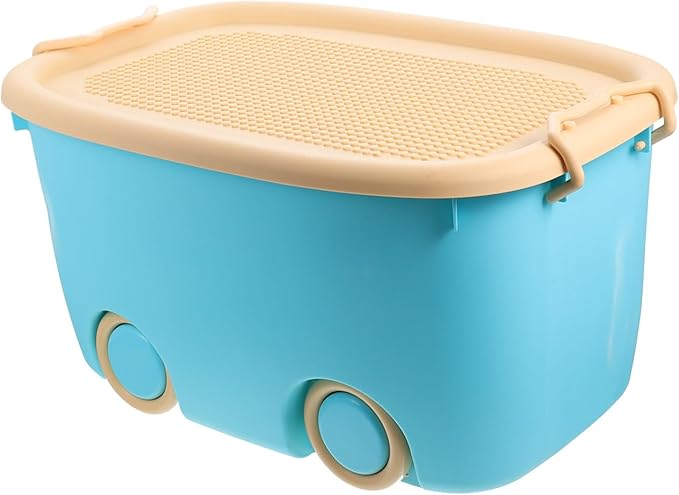 Kisangel Toy Storage Container with Wheels Boy Girl's Toy Organizer Sundries Storage Box for Boys and Girls Design Easy to Move Versatile Use Playroom Nursery