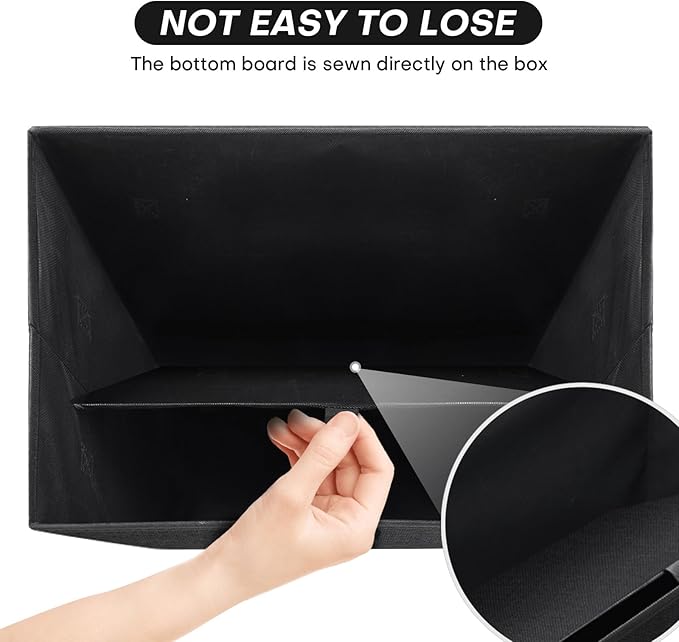 Bagnizer Large 22 Quart Linen Fabric Foldable Storage Bin Cube Organizer Basket with Flip-Top Lid &amp Handles Clothes Blanket Box for Home Office Closet Black 4 Pack 14.6 x 9.5 x 9.5”