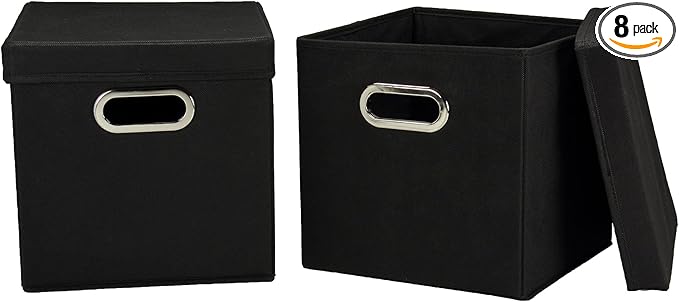 Household Essentials 34-1 Decorative Storage Cube Set with Removable Lids | Black | 16-Pack