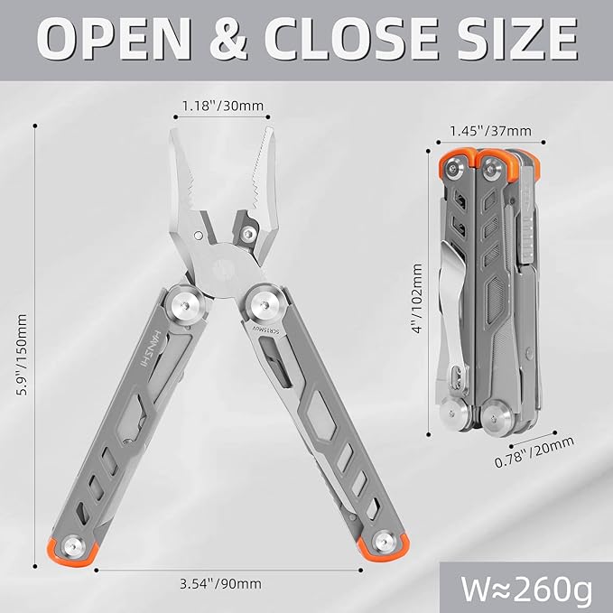 HANSHI 15 in 1 Multitool Pliers with Scissors Upgraded Heavy Duty Stainless Steel Multi Tool with YG10 Tungsten Steel Replaceable Wire Cutters for Survival Camping HikingRepair and Gift (Silver)