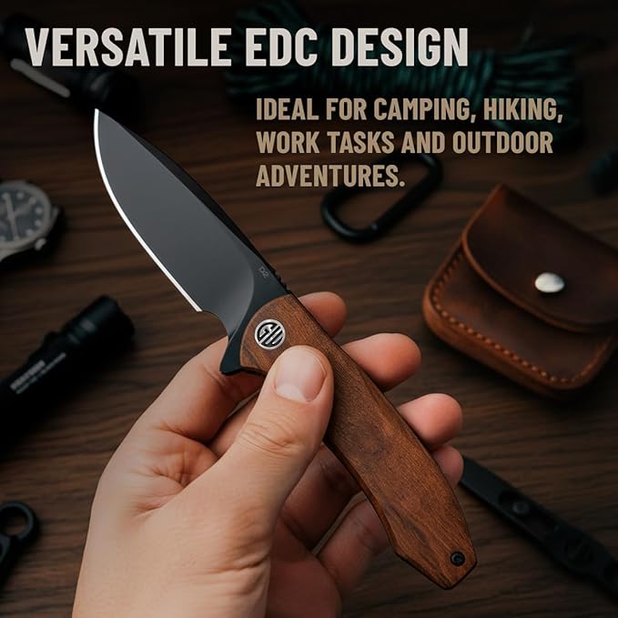 High-End Folding Pocket Knife – D2 Steel Blade Guibourtia Wood Handle &amp Smooth Ball Bearing Pivot – Elegant Gift-Ready EDC Knife with Deep Carry Clip Legal in All States - Gifts for Men 6700 NEW