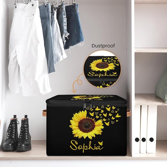 Custom Sunflower Storage Bins with Lid Foldable Personalized Storage Basket Boxes with Handle Shelf Basket Closet Organizer Cube