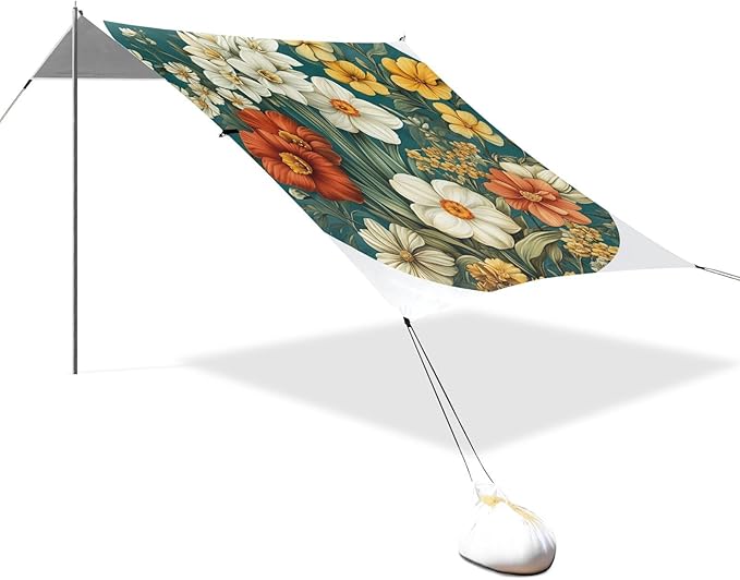 Florals Daffodil Bleeding Heart Dahlia Beach Tent &amp Canopy UPF50+ Lightweight Sun Shelter with Sandbags and Shovel for Backyard and Camping