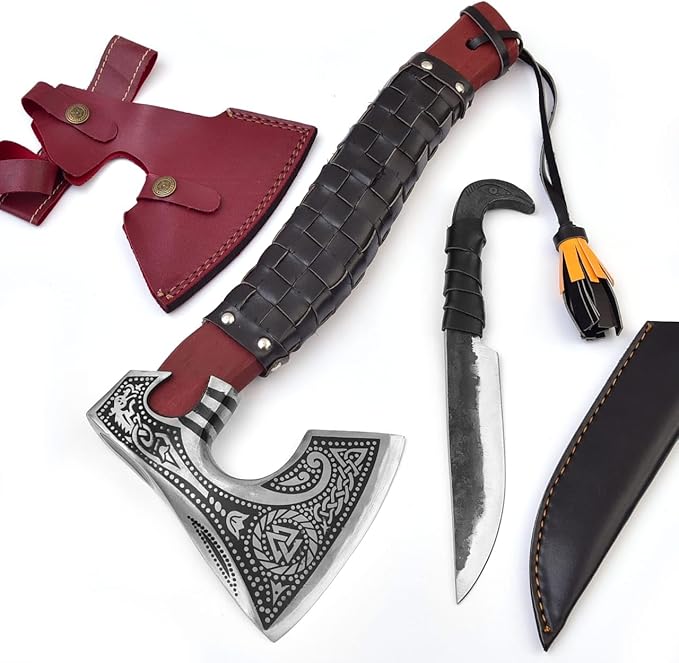 Handmade Viking Axe with Gift Knife Along with Sheath (American Axe)
