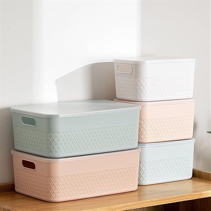 HANAMYA Lidded Storage Bin Organizer | Storage Organizing Container 4 Liter Set of 6 Mint