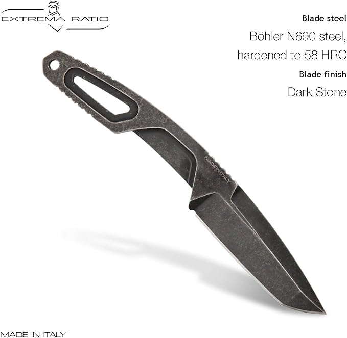 Extrema Ratio - Versa (Black - Expeditions) Fixed Blade Knife Böhler N690 Steel Blade with Dark Stone Finish Lightweight Aluminum Handle Ergonomic Design Precision Italian Craftsmanship
