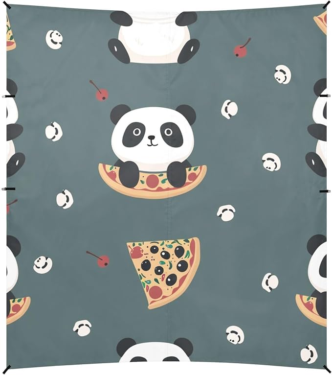 ALAZA Cute Panda Pizza Seamless Beach Tent Sun Shelter Portable Canopy Sunshade for Outdoor Camping Picnics Backyard Fun 10x9 ft