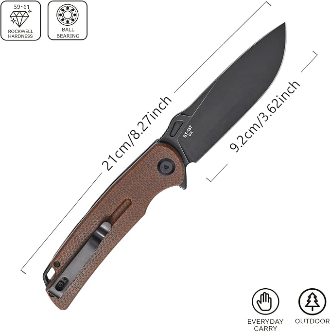 Sitivien ST137 Folding KnifeD2 Satin BladeMicarta Handle EDC Tool Knife for Outdoor Hiking Camping Fishing(Brown)