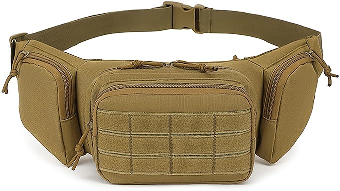 Tactical Fanny Packs pistol waist bag with adjustable waist belt zipper pocket perfect for fitness travel outdoor running and hunting. (Khaki One Size)