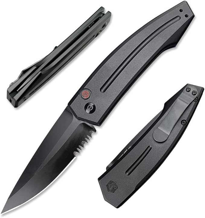3.31'' D2 Steel Blade Aluminum Handles Manual Opening Folding Knife with Pocket Clip Camping EDC Tools Survival Knives Christmas Gift for Men and Women (Black Serrated Blade)