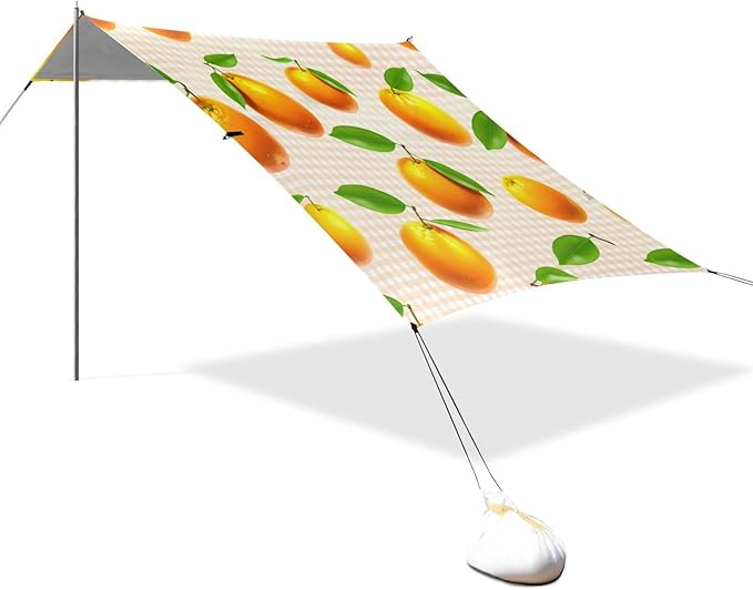 xigua Orange Beach Tent Sun Shelter with Carrying Bag - Silver Coated Oxford Fabric Beach Canopy for Beach Camping Fishing - Includes Windproof Ropes Sandbags &amp Stakes