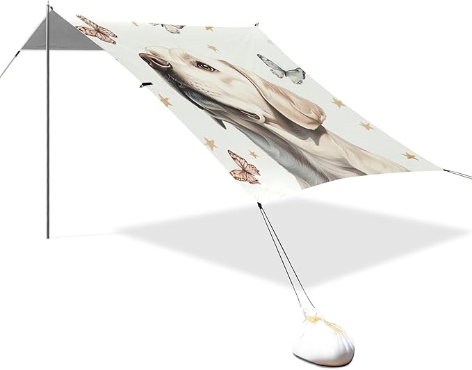 ALAZA Labrador with Butterflies Stars on White Beach Tent Sun Shelter Portable Canopy Sunshade for Outdoor Camping Picnics Backyard Fun 10x9 ft
