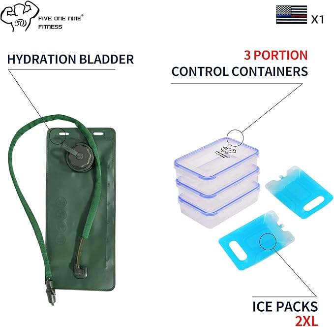 519 Fitness [Tactical All-Around] Modular Meal Prep Backpack - Grey Camouflage - Fits 17 Laptop - Removable Meal Part Hydration Bladder 3 Containers 2 Ice Packs &amp US Flag Patch