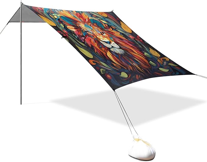 ALAZA Lion Mosaic Beach Tent Sun Shelter UPF50+ Protection Beach Shade Canopy w/ 4 Sandbags for Outdoor Camping Fishing Backyard Fun Picnic 10x9 ft