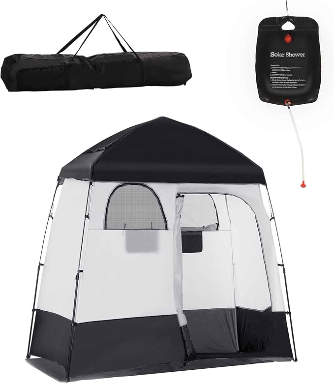 Camping Shower Tent - Instant Setup 2 Room Privacy Shelter w/20L Shower Bag 2000mm Waterproof Enclosure &amp Detachable Floor Portable Bathroom Tent for Beach/Camping/RV