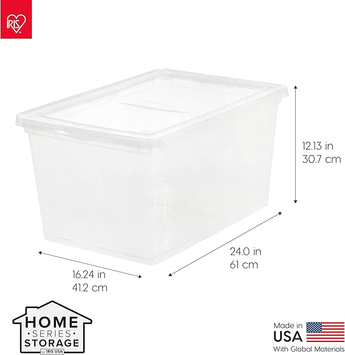 IRIS USA 6-Pack Storage Bins with Lids 58 Quart Clear Stackable Containers Box Organize Shoes Closet Shelves Clothes Blankets Towels - BPA-Free Plastic