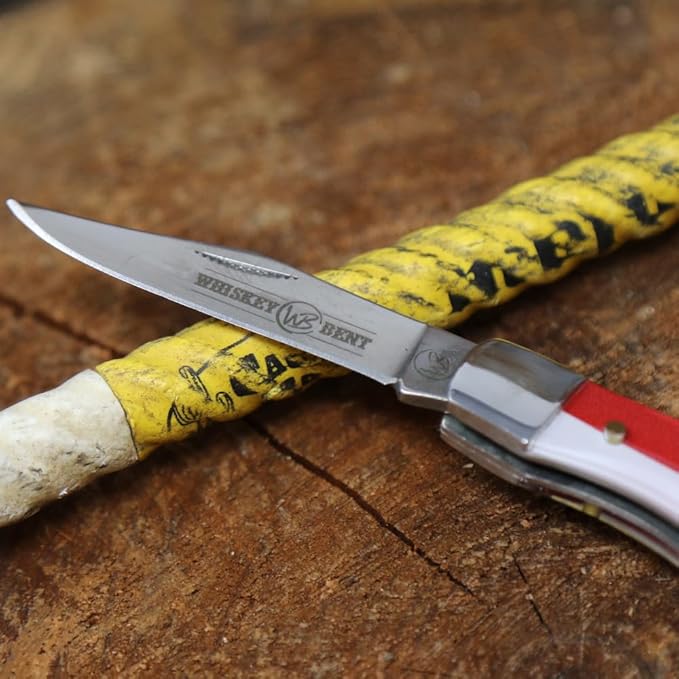 WHISKEY BENT HAT CO. Mini Hunter Folding Pocket Knife 2.75 Closed Length 440C Stainless Steel Blade (God Bless Texas)