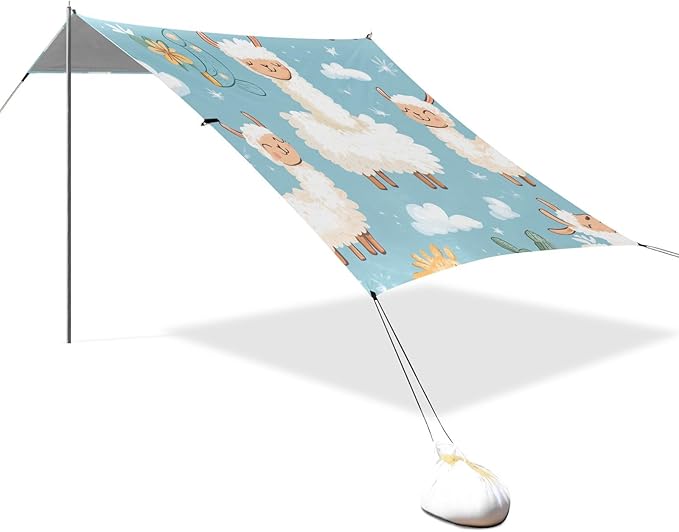 ALAZA Seamless Pattern Cute Llama Alpaca Beach Tent Sun Shelter Portable Canopy Sunshade for Outdoor Camping Picnics Backyard Fun 10x9 ft