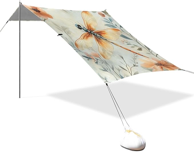 ALAZA Watercolr Dragonfly and Floral Beach Tent Sun Shelter Portable Canopy Sunshade for Outdoor Camping Picnics Backyard Fun 10x9 ft