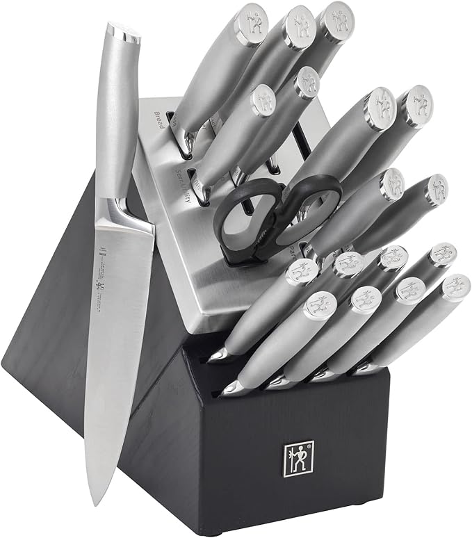 HENCKELS Modernist 20-Piece Self-Sharpening Knife Set with Block Chef's Paring Utility Bread Steak Knives Black Stainless Steel