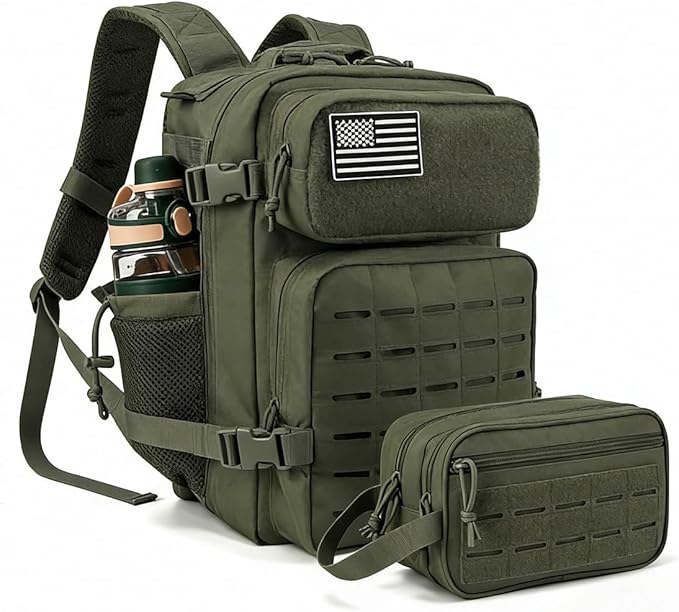 QT&ampQY 25L Tactical backpack &amp Tactical Toiletry Bag(Army Green)