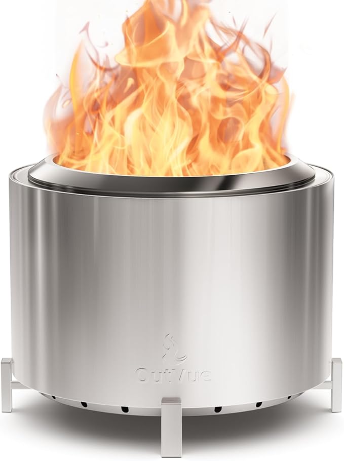 27 inch Stainless Steel Smokeless Fire Pit Outdoor Smokeless Firepit Wood Burning Fire Pits for Camping Bonfire Low Smoke Firepit for Outside (Vertical Hole)