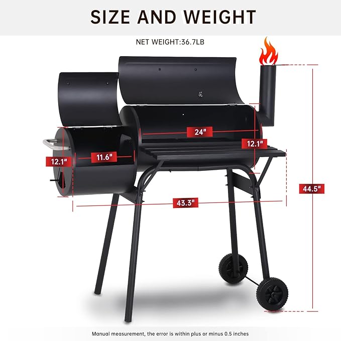 Charcoal Grills Outdoor Barbecue Grill Offset Smoker Portable BBQ Grill with Wheels for Backyard Camping Picnics