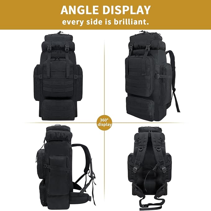 80L Hiking Backpack Men Camping Backpack Waterproof MOLLE Military Tactical Rucksack Large Capacity Assault Pack for Outdoor Survival Trekking Travel (Black)