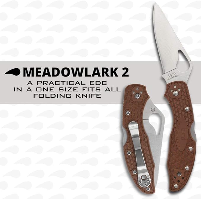 Byrd by Spyderco Meadowlark 2 Lightweight Folding Pocket Knife with 2 8Cr13MoV and FRN Handle - EDC Knife for Men and Women Perfect for Hunting Tactical Camping Survival - PlainEdge - BY04PBN2