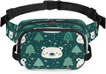 Bears Trees Snowflakes Waterproof Fanny Pack for Women Men Adjustable Waist Bag with Double Zipper Pockets Lightweight Square Hip Pack for Running Travel Hiking Workout Cycling